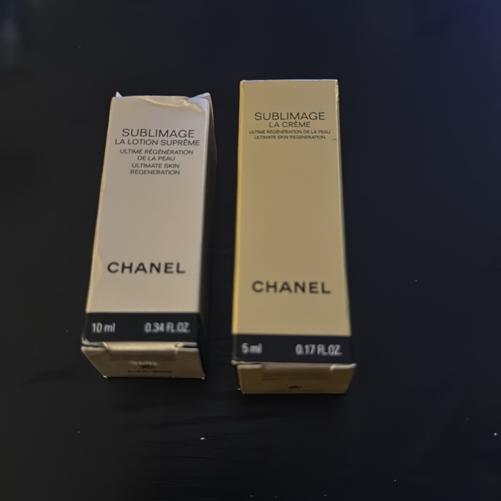 Pair of new CHANEL Sublimage luxury skincare samples of La Creme & La Lotion